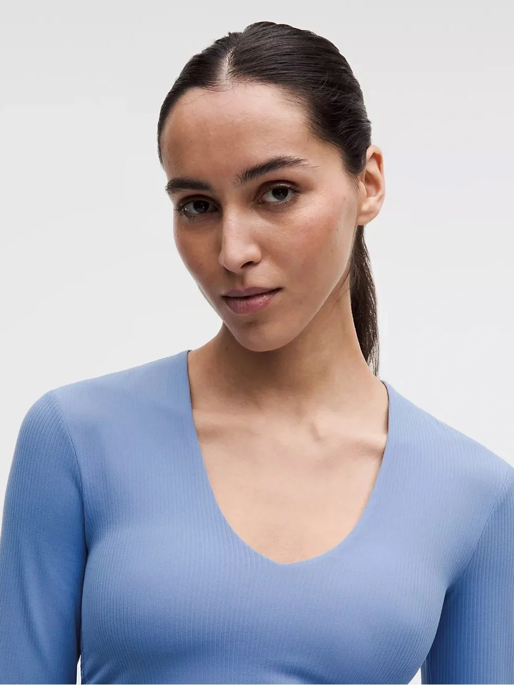 Lululemon All It Takes V-Neck Long Sleeve Rib Nulu Top Size 12 Prep Blue NWT